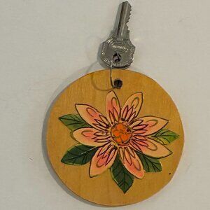 1970's Flower Power Wooden Keychain